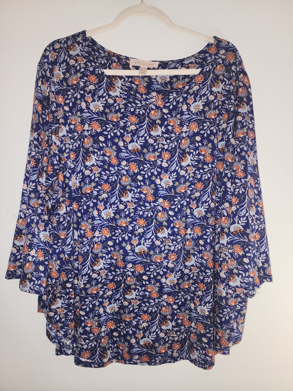 Philosophy Plus Womens Navy Floral Tunic with Orange Accents Size 3x